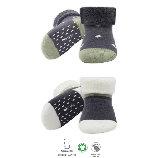 Bistyle Erkek Çorap Soket Havlu 2Li Kaymaz Point Boy Antrasit