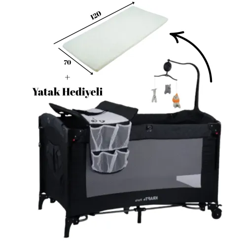 Kraft Paris Yatak Hediyeli Anne Yanı Oyun Parkı 70X120 Cm Black