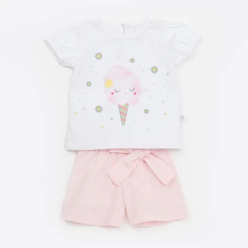 Bibaby Kız 2Li Takım Şortlu Funny Summer Beyaz