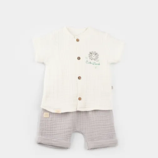 Bibaby Unisex 2Li Takım Şortlu Lamb Friends Gri