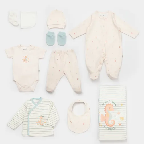 Bibaby Unisex Organik Hastane Çıkışı 10Lu Save The Seahorse Bej - Mint