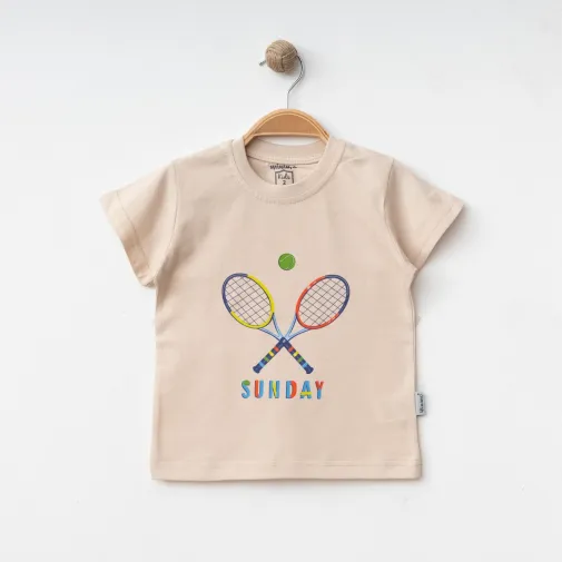 Winimo Çocuk T-Shirt Tenis Raketi Baskılı Bej Unisex Bej