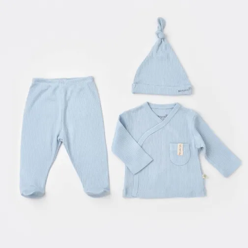 Bibaby Unisex Organik Zıbın Takımı 3Lü Soft Modal Mavi