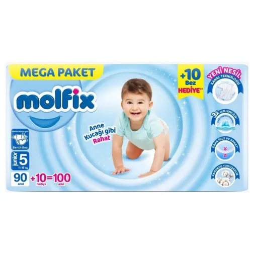 Molfix Bebek Bezi 5 Beden Junior 11-18 Kg 100Lü Mega Paket
