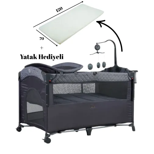 Prego 8044 Miami Plus Yatak Hediyeli Anne Yanı Oyun Parkı 70X120 Cm Füme