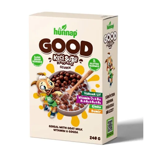 Hünnap Good Keçi Sütlü Kakaolu Gevrek (Şekersiz) 240 Gr