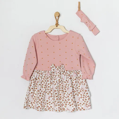 Andy Wawa Kız Elbise Bant Takım Cute Leopard Pembe