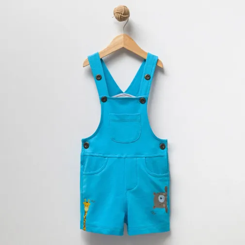Overdo Unisex Salopet Şort Baskılı Mavi