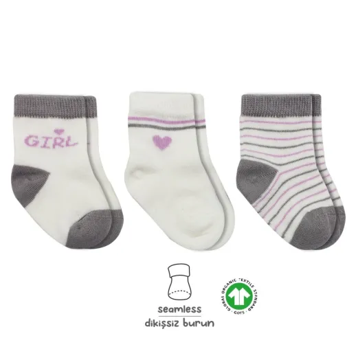 Bibaby Unisex Çorap Soket 3Lü Penye Boy And Girl Bistyle Gri