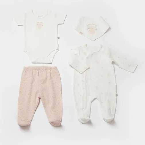 Bibaby Unisex Organik Tulum Takımı 4Lü Koala Jungle Pembe