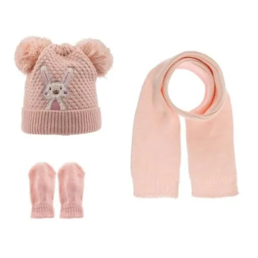 Kitti Kız Atkı Bere Eldiven Takım Pudra