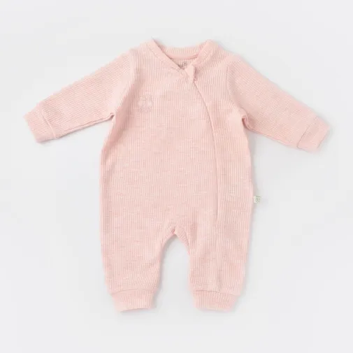 Bibaby Unisex Organik Tulum Fermuarlı Nature In Waffle Pembe Melanj