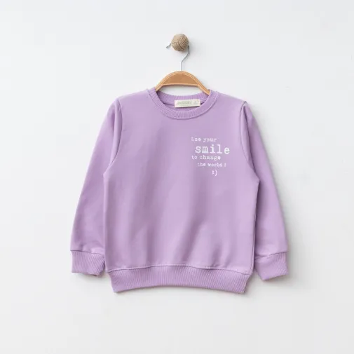 Bebolly Smile Baskılı Boyalı Kız Çocuk Sweatshirt Lila