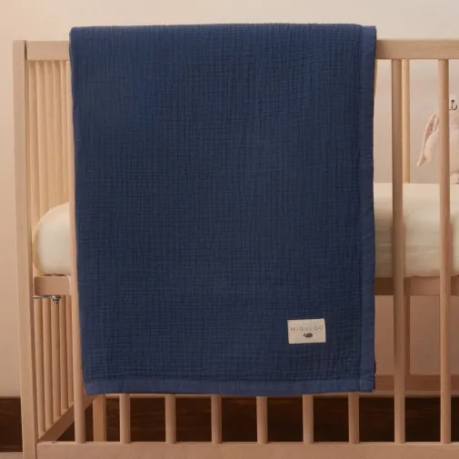 Mixi Baby Migaloo Dört Katlı Çok Amaçlı %100 Pamuklu Bebek Çocuk Müslin Örtü 90X120 Cm Lacivert