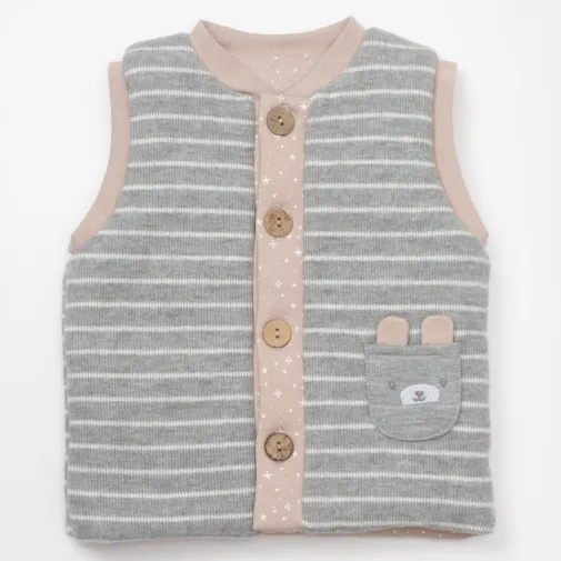 Bibaby Unisex Yelek Adventure Bear Latte - Gri Melanj