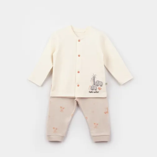 Bibaby Unisex Organik 2Li Takım Hello Safari Ekru - Kiremit