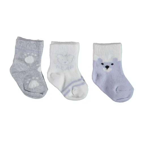 Bibaby Kız Organik Çorap Soket 3Lü Bear Lila