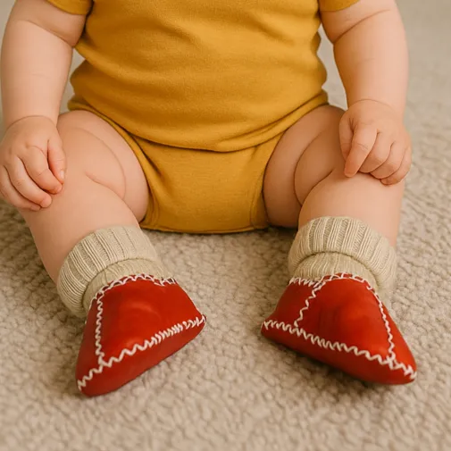 Angeltouch Kız Bebe Patik Deri Lüx Kırmızı