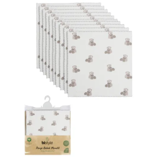 Bistyle Unisex Mendil 10Lu Penye Bear Küçük Boy Ekru